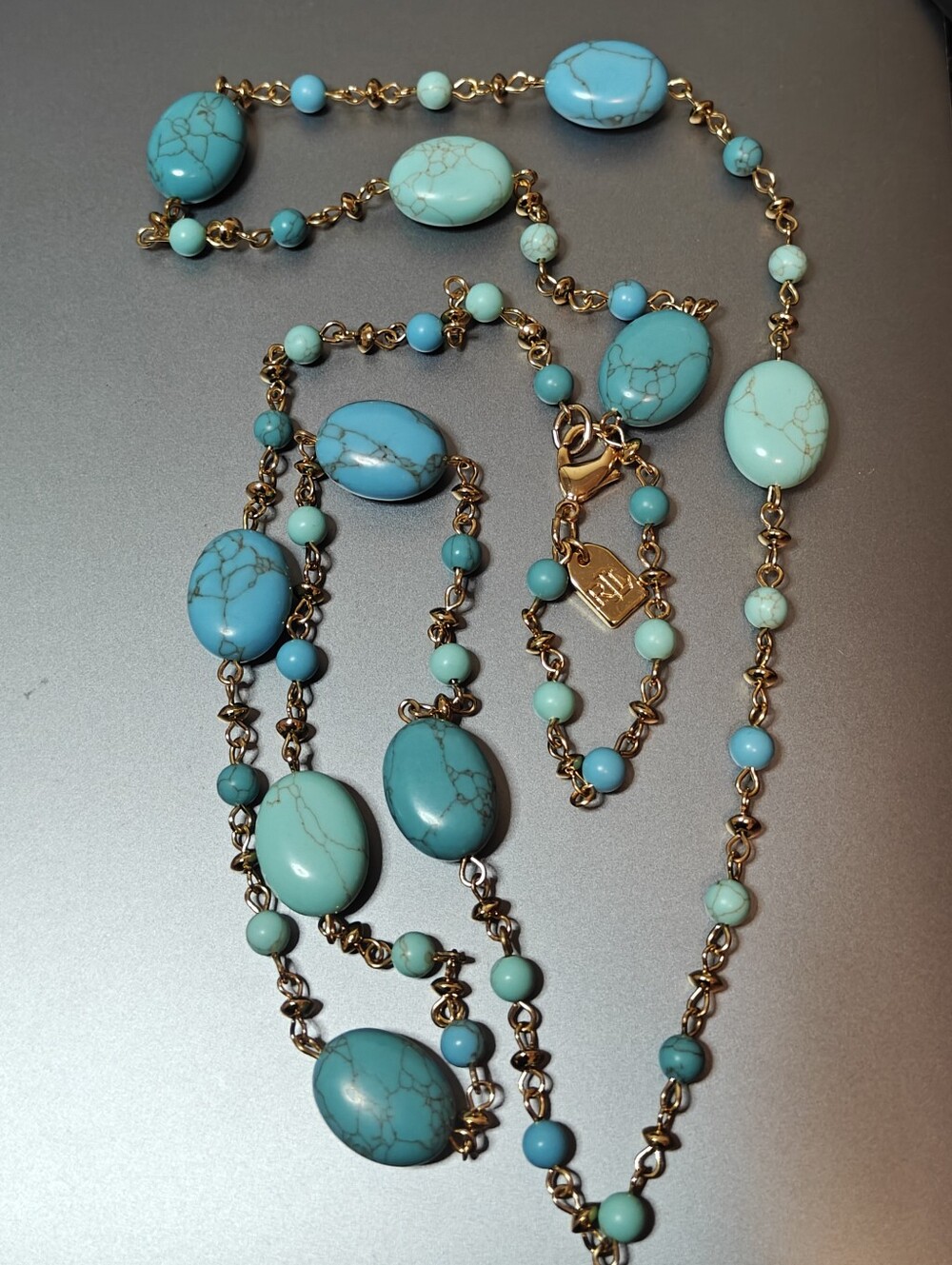 Ralph Lauren Turquoise & Gold Chain Necklace